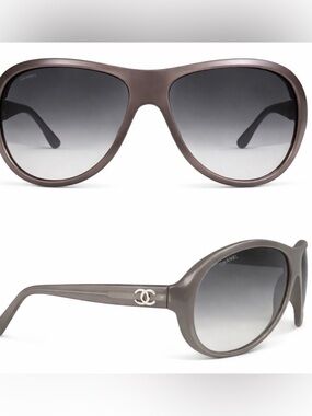 Authentic CHANEL Pilot Sunglasses 5093 RARE Vintage Oversized Taupe Brown opaque